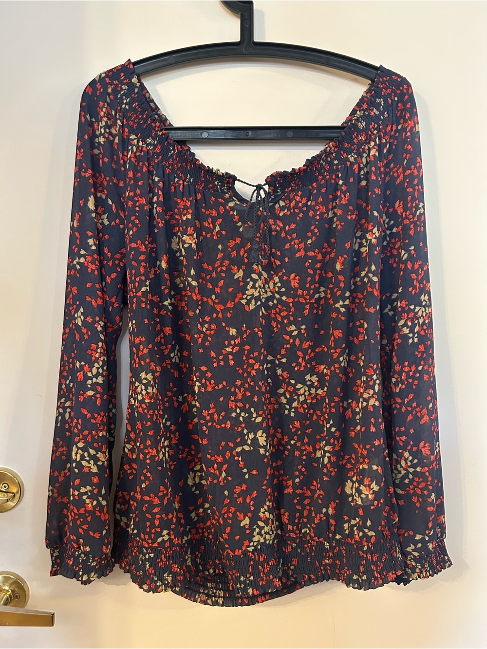 Esprit Navy Off the Shoulder Blouse with Red & Cream Floral Print Size L